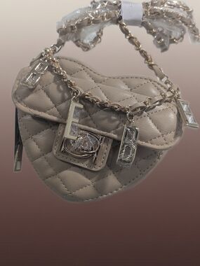 Bebe Solana MiNI Quilted Heart Crossbody Bag- Beige